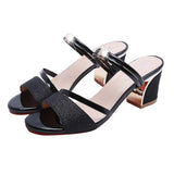 Mouth Cool Slippers Women's Coarse Heel 2025 Summer New Korean Version Of Two Women's Shoes Fashion Water Drill Women's