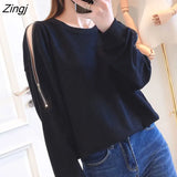 Women Sweatshirts Hollow Out Zip-up Solid Kpop Stylish Loose Harajuku Ulzzang Streetwear Fashion Female Leisure