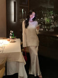 Xixi 2025 Spring New Korean Version High Waisted Elegant Suspension Dress V-Neck Solid Color Pure Desired Skirt
