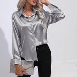 Women's Shirt Loose Shirts and Blouses Silk Button Up Shirt Oversized Blouse Women Fashion OL Women Clothing Womens