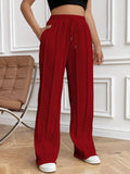 Women's Casual Fashion Pants Draw Rope Vertical Striped Straight Sweatpants