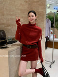 Xixi 13 Line 2025 Autumn White Standard Temperament Knitted High-Neck Dress Dress Thin High-Waisted Short Skirt Women