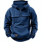 And Autumn New Men's Hooded Solid Color Sweater Youth Sports Multi-Pocket