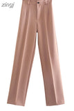 Waist Zipper Pants Chic Office Lady Casual Pantalon for Women Vintage Female Trousers 2023 Solid Straight Women's