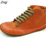 Women Leather Ankle Boots 2023 Autumn Winter Vintage Woman Waterproof Flats Women's Casual Ladies Lace Up Female Shoes Plus