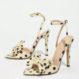 Women's High-Heeled Sandals Classic Wave Point Silk Texture Exquisite Bow Gentle Elegant College High