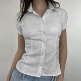 Zingj Style Short Sleeve Striped Base Shirt POLO Collar Slim Slim Single Breasted Joker