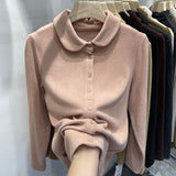 De-Velvet Shirt Bottomed Women 2025 Autumn And Winter Exquisite Collared Temperament Fashion Warm Inside The
