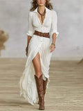 Women's Spring And Autumn Sexy Solid Color Irregular Folding Waist Collar Dress With
