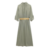Spring Dress With Belt Blended Shirt