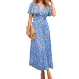 Women's Dress 2025 Dress New Temperament Pastoral Print V To Receive Waist Dress Dress