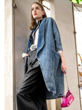 Zingj Personality Versatile Windbreaker 2024 Autumn New Fashion Wind Seven Minute Sleeve Long Blue Denim Coat