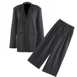 Autumn New Personalized Loose Version Of Real Wood Buckle Combination Top Suit + Pants Two-Piece Set Female
