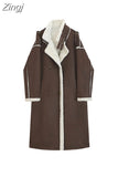 Coat Turn-Down Collar Women's Jacket 2023 New Winter Fashion Long Coats Warm Wool Coat Beige Overcoat Female