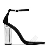 Spring And Summer New Large-Size Crystal And A Word With Sandals Female Thick Heel Transparent Toe High-Heeled