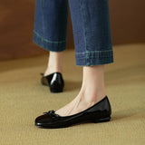 Bow Head Shallow Flat Bottom Low Heel Single Shoes Women 2025 Spring And Autumn New Patent Leather Students Small Leather
