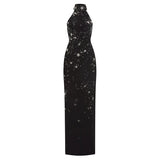 Fashion Heavy Industry Three-Dimensional Nails Studded Elastic Hanging Neck Long Dress Dress