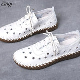 Newest Designer Woman Flats Breathable Sew Oxford Sneakers Women Casual Lace Up Split Hollow Moccasins Loafer