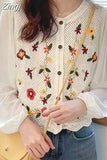 Women O-Neck Hollow Out Print Simple All-match Casual Fashion College Korean Style Ulzzang New Tops Hot Selling