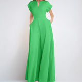 Women's Loose Fashion Elegant Short-Sleeved V-Neck Solid-Colored Broad-Legged Jump-Legged