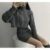 Autumn And Winter French Gentle Hemp High-Necked Short Sweater + Knitted Skirt
