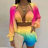 New Sexy Women's Pure Color Shorts Fashion Three-Piece