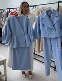 Women's Fashion Fashion Solid Color Button Bubble Sleeve Skirt Dress Set In Autumn