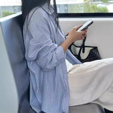 Sense Of Small Long-Sleeved Striped Shirt Women Early Autumn New Loose Lazy Outside Texture Casual