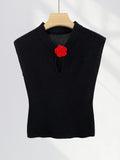 Zingj Is Super Thin New Chinese Style Jacket Female Collar Small Sleeve T Shirt Red Rose Hollow Out Sweater