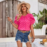 Clear New Wind Hot Women's Wear 2025 New Round Collar Pinch Pleated Polka Point Short-Sleeved Jacket