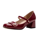 Zingj Pearl Buckle Mary Jane Shoes Female Autumn 2023 New Thick Heel Square Head Patent Leather Wine Red Small Leather