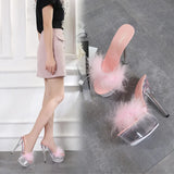 Zingj Maomao Sexy Super High Heels 15CM Thin Heel Waterproof Table Slippers Transparent Crystal Shoes Wedding Shoes Banquet High