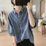 Shirt Women's Lantern Five-Sleeve Summer New Loose Slim Vintage Small Design Simple Shirt