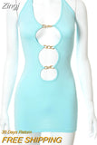 Halter Sexy Lace Up Mini Dress Party Club Outfit Cut Out Metal Ring Ties Bodycon Dresses Summer Chic Harajuku