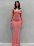 Summer Simple Satin Slip Maxi Dress Women Sleeveless Backless Slim Party Y2K Concise Camisole Dress Female