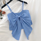 Women Solid Bow Irreguarl Crop Top Sleeveless Tees Knitted Slim Females Sexy Sweet Chic Slim Basic Kawaii Tanks