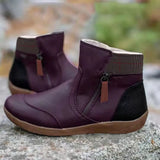 Short Boots Winter Fashion Leather Spliced Flat-Bottomed Zipper Martin Boots Large Women's