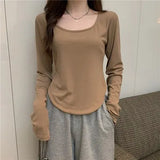 Zingj Short Long-Sleeved T-Shirt Women's Autumn Dress 2024 New Slim Slim Bottom Shirt Early Autumn Student