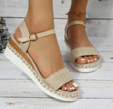 2025 New Large Size 42 Thick-Soled Hemp Rope Bow One Word Buckle Sandals Sloping