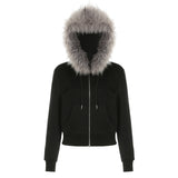 Spliced Zipper Hooded Jacket Woman 2025 Autumn And Winter Retro Letter Embroidery Short