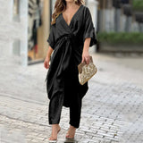 Women's Wear Ins With V-Neck Temperament Long-Sleeved Fashion Suit Women's Two-Piece Set