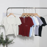 Relaxing Wood Ear Embroidery Short Small Cardigan Bottom Shirt T-Shirt T-Shirt Umbilly T-Shirt