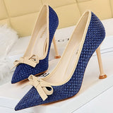 Shoes New Bowknot Woman Pumps Pointed Toe High Heels Designer Shoes Weave Stiletto Heels Female Shoes Fashion