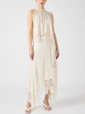 Women's Sleeveless Lace Opening Two-Piece Round Collar Vest Hollow Splicing Women