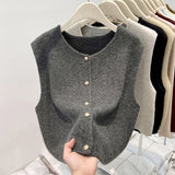 Old Money Style Casual Folded Round-Necked Vest Vest Women's Winter Sweater Coat Knitted Shoulder