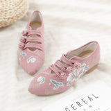 Zingj Grain Square Heel Embroidered Cloth Shoes Mary Jane Girl Flowers Lady Fashion Antique Women's