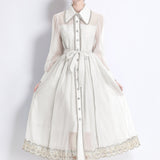 Light Luxury Tidive Lace Splicing Single-Ditch Lantern Sleeve Dress Female Waist Temperament Elegant