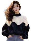 And White Half-High Collar Sweater 2025 New Winter Lazy High Feeling Thick Thick Knitted Shirt Top