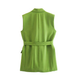 Women's Belt Vest 3035587 Vertical High Waist Trousers 2927587