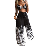 Spot 2025 Summer Women's Print Wipe Breast Top Loose Wide-Leg Pants Two-Piece